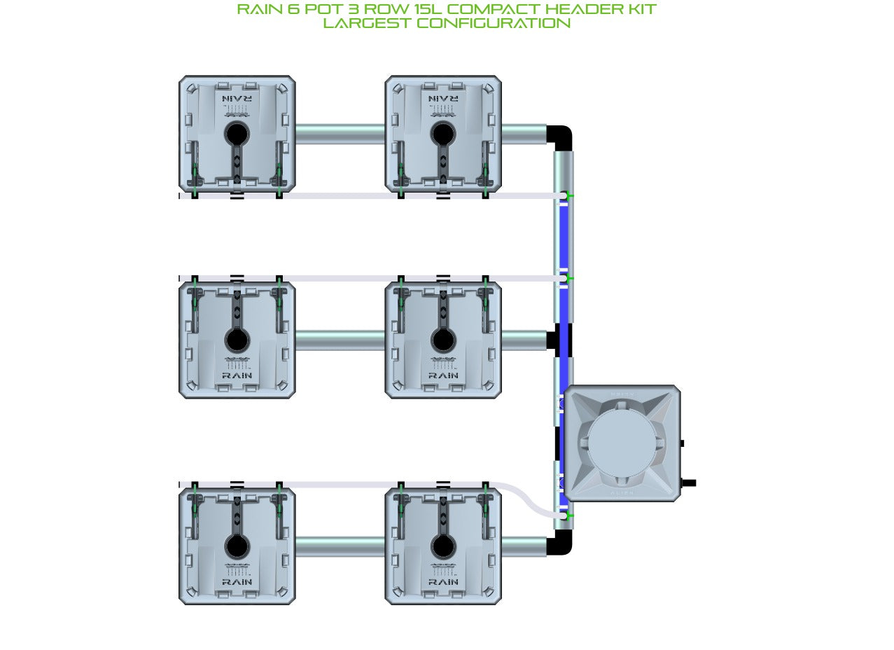 ALIEN Hydroponics RAIN 6 Pot 3 Row 15L Compact Header Kit product image 4