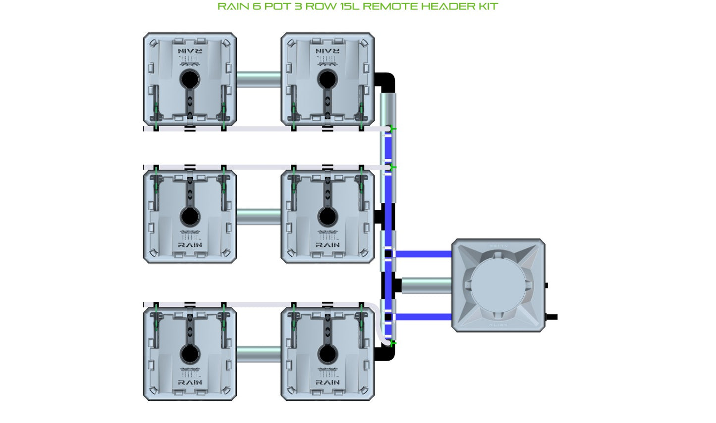 ALIEN Hydroponics RAIN 6 Pot 3 Row 15L Remote Header Kit product image 1