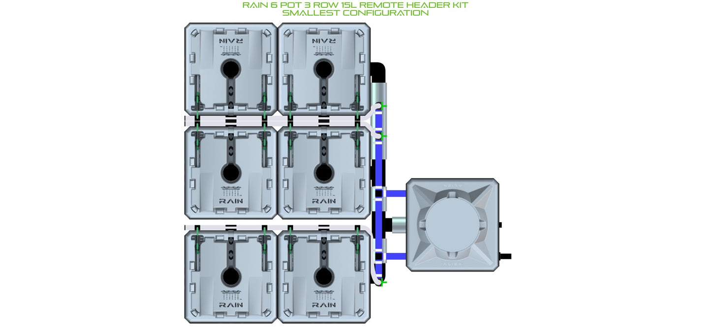 ALIEN Hydroponics RAIN 6 Pot 3 Row 15L Remote Header Kit product image 3