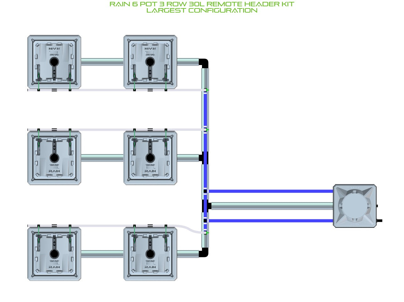 ALIEN Hydroponics RAIN 6 Pot 3 Row 30L Remote Header Kit product image 4