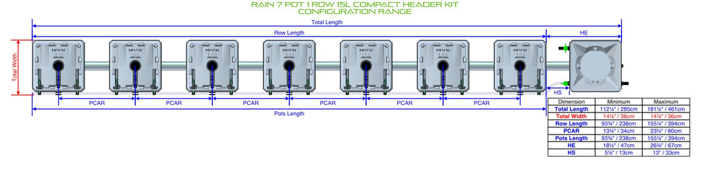 ALIEN Hydroponics RAIN 7 Pot 1 Row 15L Compact Header Kit product image 1