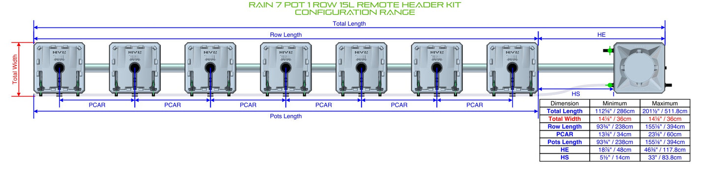 ALIEN Hydroponics RAIN 7 Pot 1 Row 15L Remote Header Kit product image 1