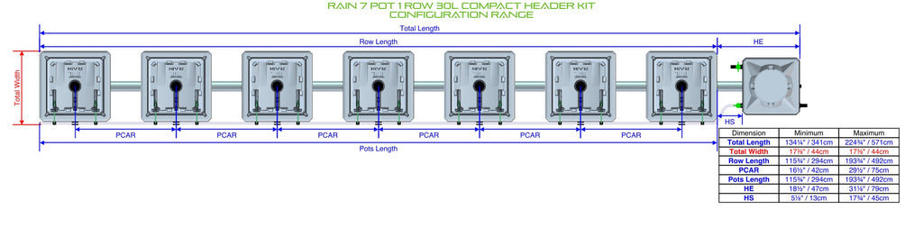 ALIEN Hydroponics RAIN 7 Pot 1 Row 30L Compact Header Kit product image 1