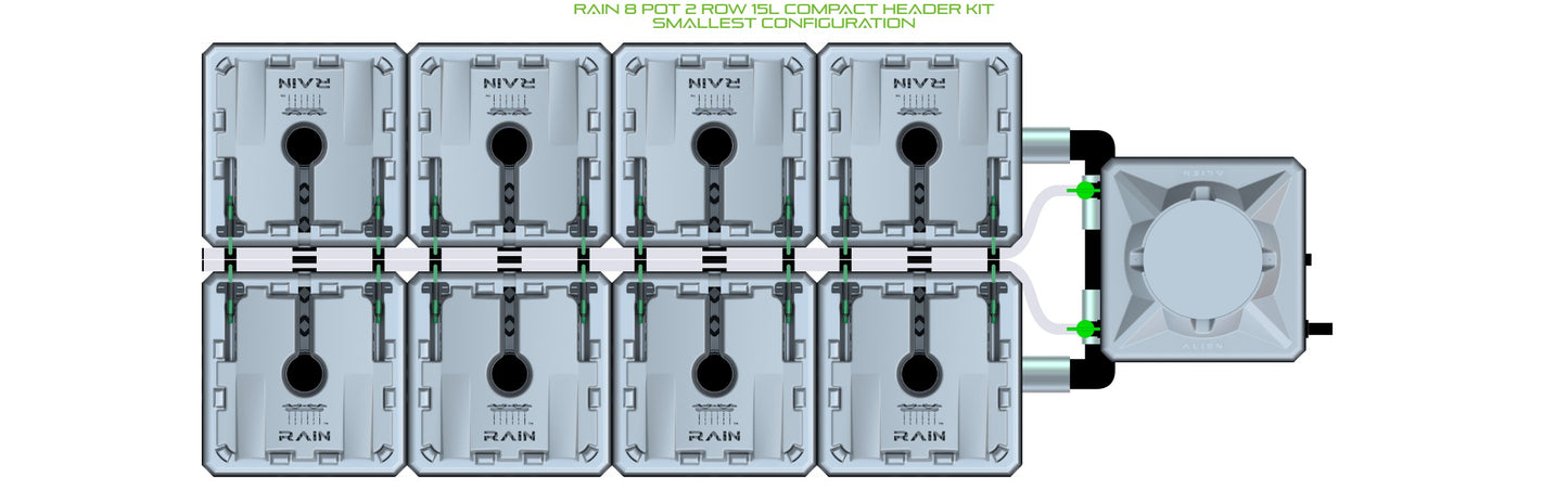 ALIEN Hydroponics RAIN 8 Pot 2 Row 15L Compact Header Kit product image 3