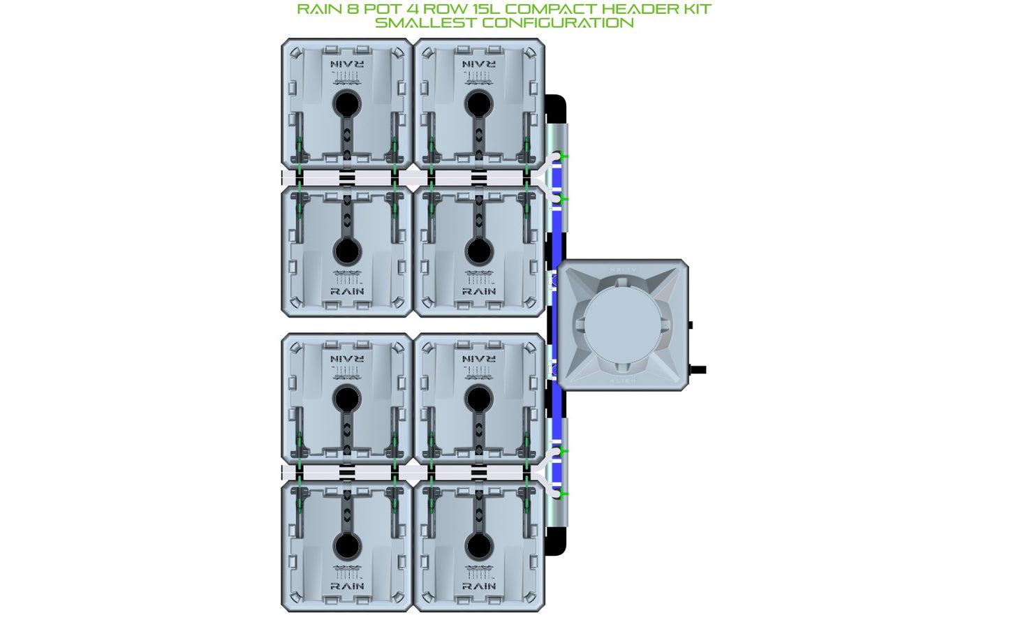 ALIEN Hydroponics RAIN 8 Pot 4 Row 15L Compact Header Kit product image 3