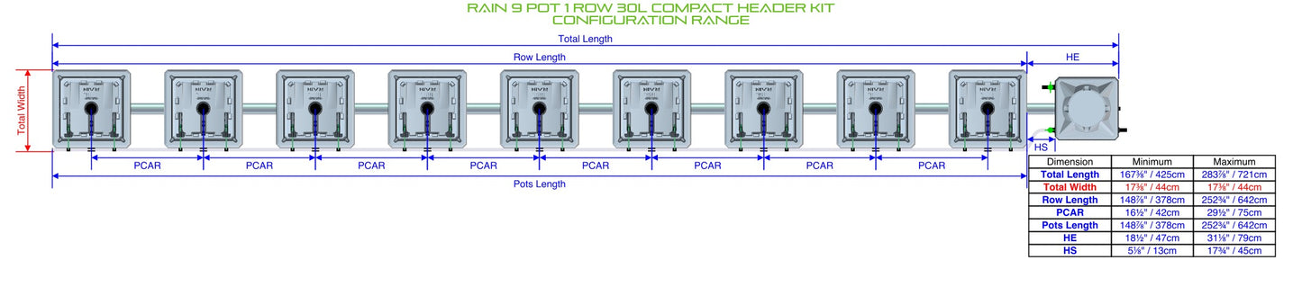 ALIEN Hydroponics RAIN 9 Pot 1 Row 30L Compact Header Kit product image 1