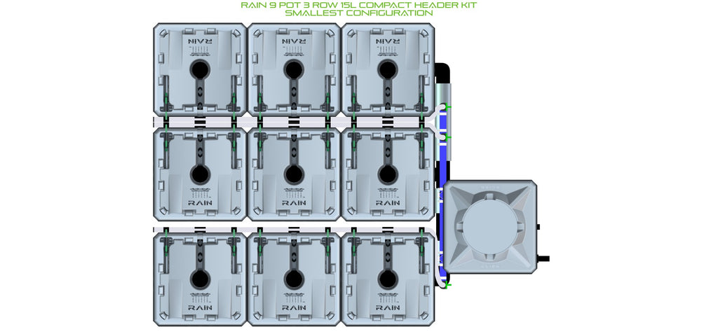 ALIEN Hydroponics RAIN 9 Pot 3 Row 15L Compact Header Kit product image 3