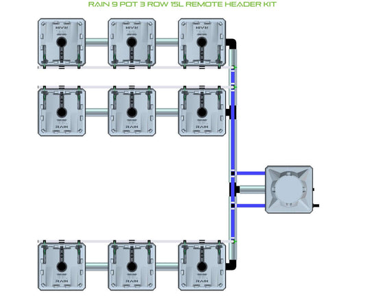 ALIEN Hydroponics RAIN 9 Pot 3 Row 15L Remote Header Kit product image 1