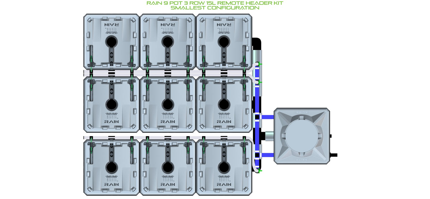 ALIEN Hydroponics RAIN 9 Pot 3 Row 15L Remote Header Kit product image 3