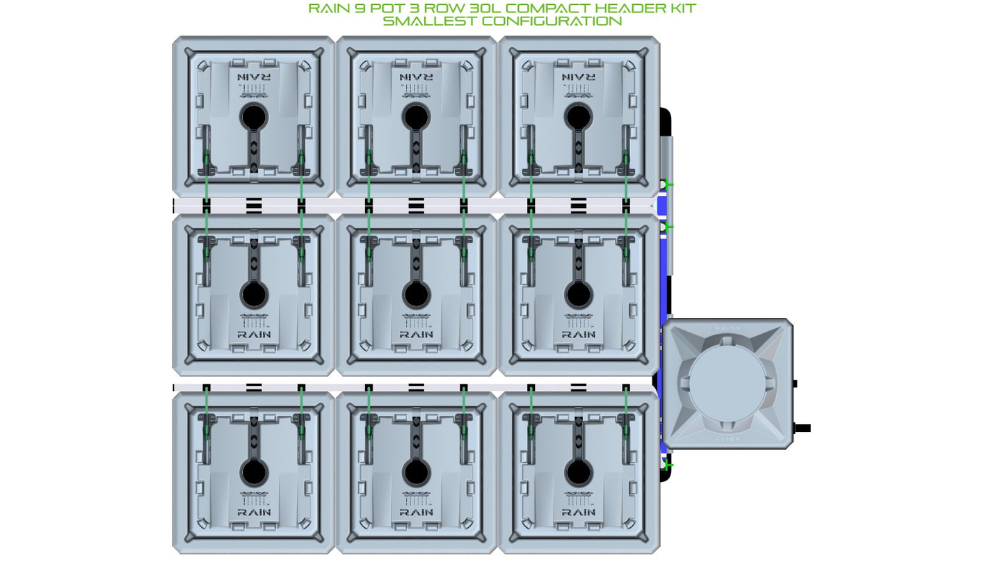 ALIEN Hydroponics RAIN 9 Pot 3 Row 30L Compact Header Kit product image 3