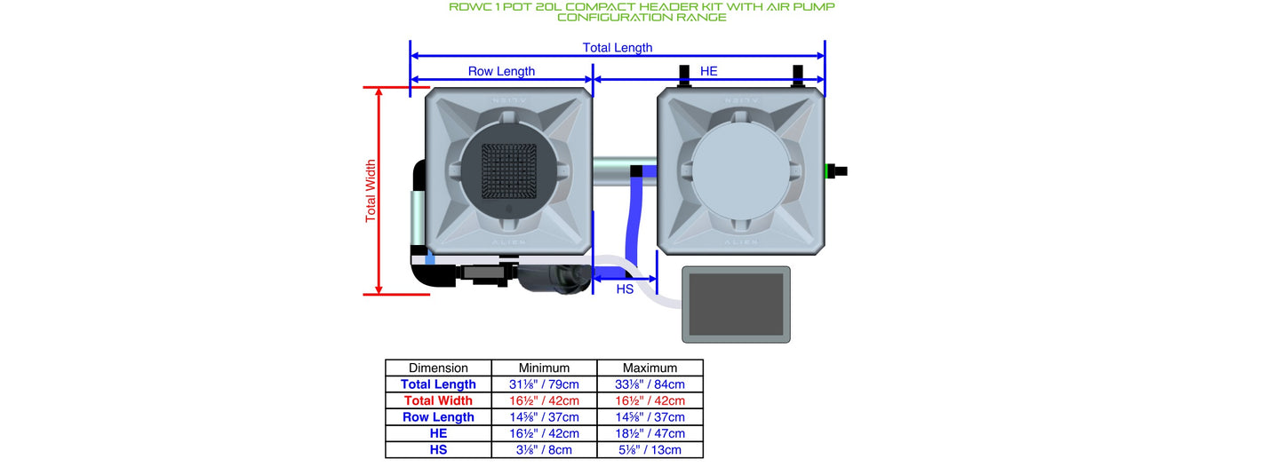 ALIEN Hydroponics RDWC 1 Pot 20L Compact Header Kit with Air Pump product image 2