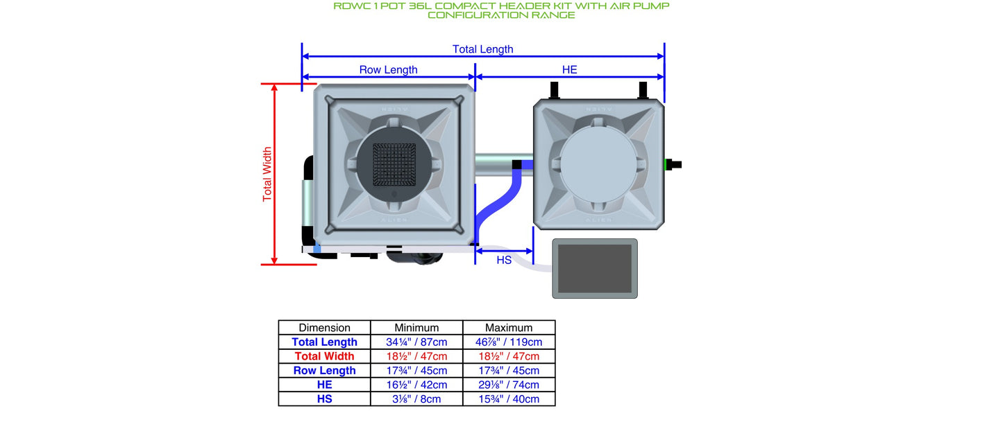 ALIEN Hydroponics RDWC 1 Pot 36L Compact Header Kit with Air Pump product image 2