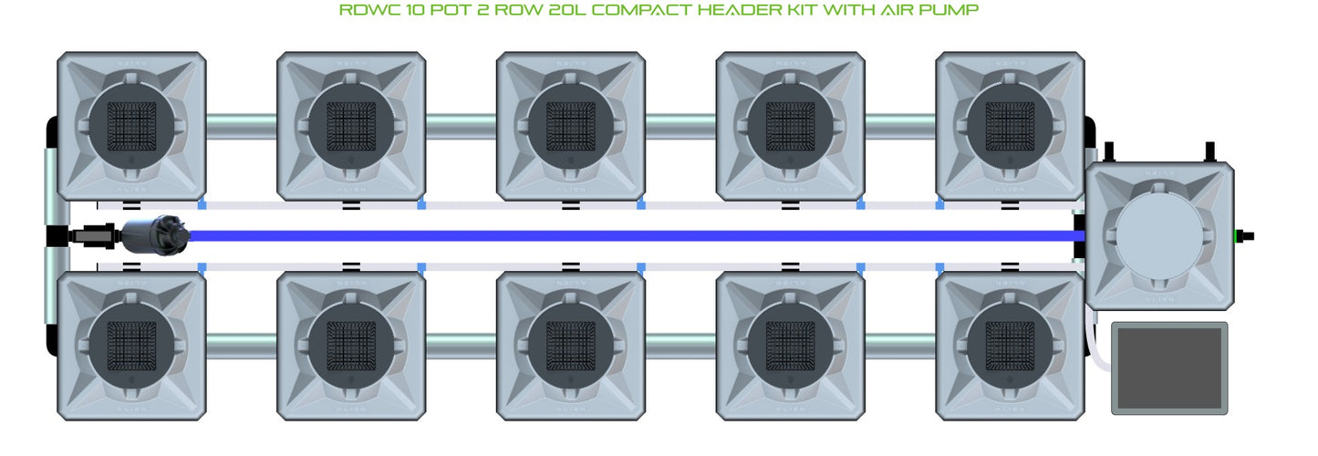 ALIEN Hydroponics RDWC 10 Pot 2 Row 20L Compact Header Kit with Air Pump product image 2
