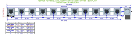 ALIEN Hydroponics RDWC 11 Pot 1 Row 20L Compact Header Kit with Air Pump product image 1