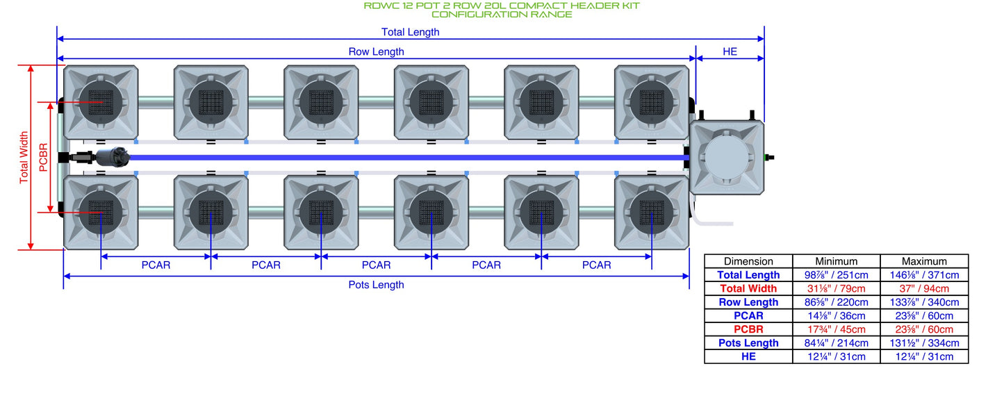 ALIEN Hydroponics RDWC 12 Pot 2 Row 20L Compact Header Kit product image 1