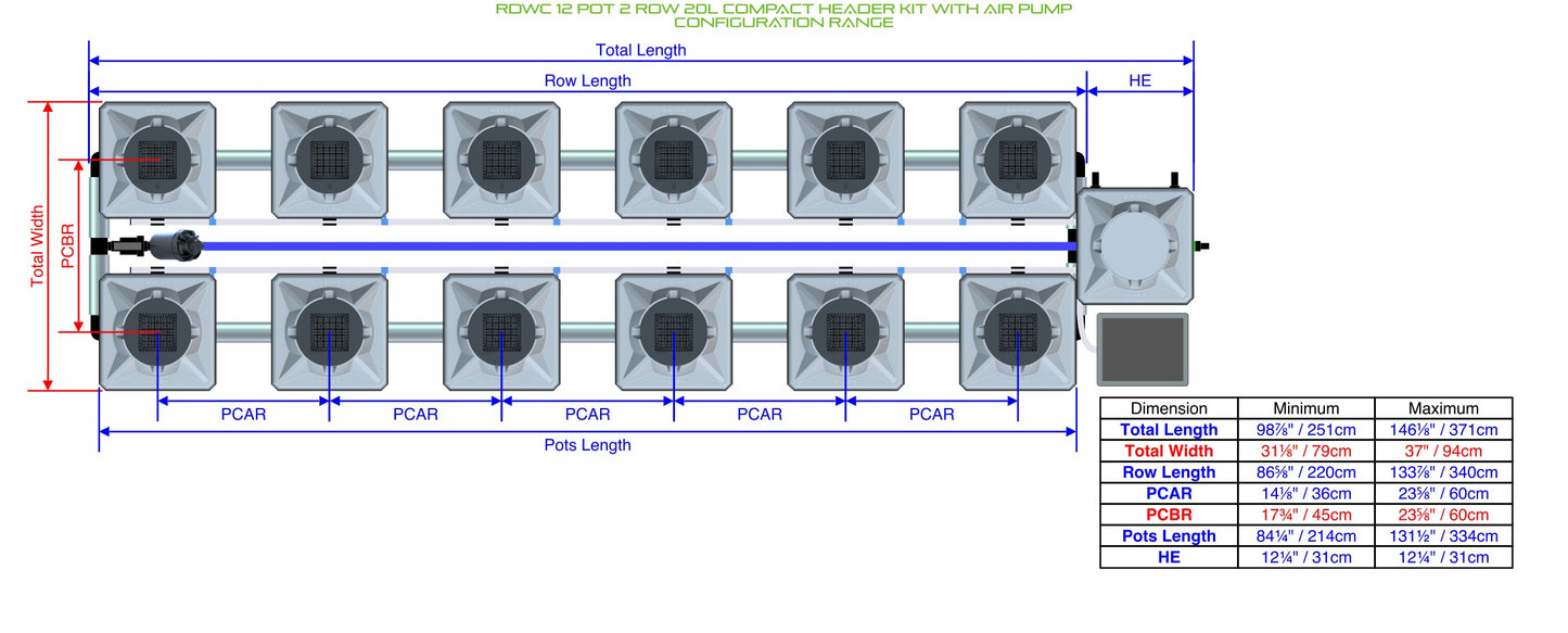 ALIEN Hydroponics RDWC 12 Pot 2 Row 20L Compact Header Kit with Air Pump product image 1