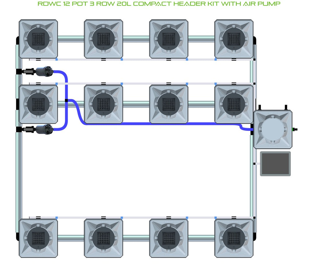 ALIEN Hydroponics RDWC 12 Pot 3 Row 20L Compact Header Kit with Air Pump product image 1