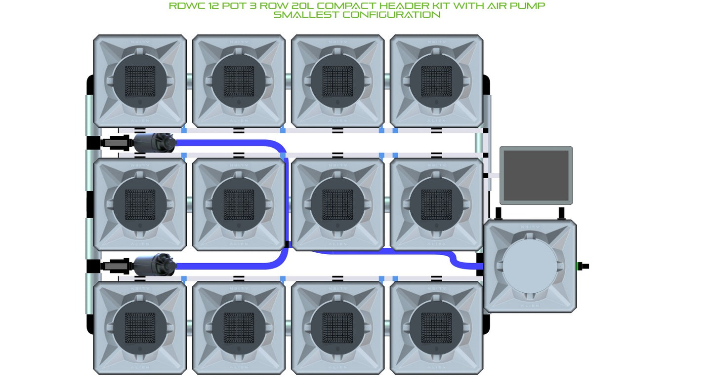 ALIEN Hydroponics RDWC 12 Pot 3 Row 20L Compact Header Kit with Air Pump product image 3