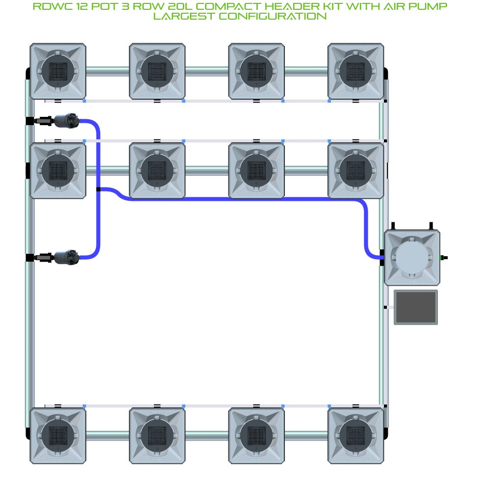 ALIEN Hydroponics RDWC 12 Pot 3 Row 20L Compact Header Kit with Air Pump product image 4