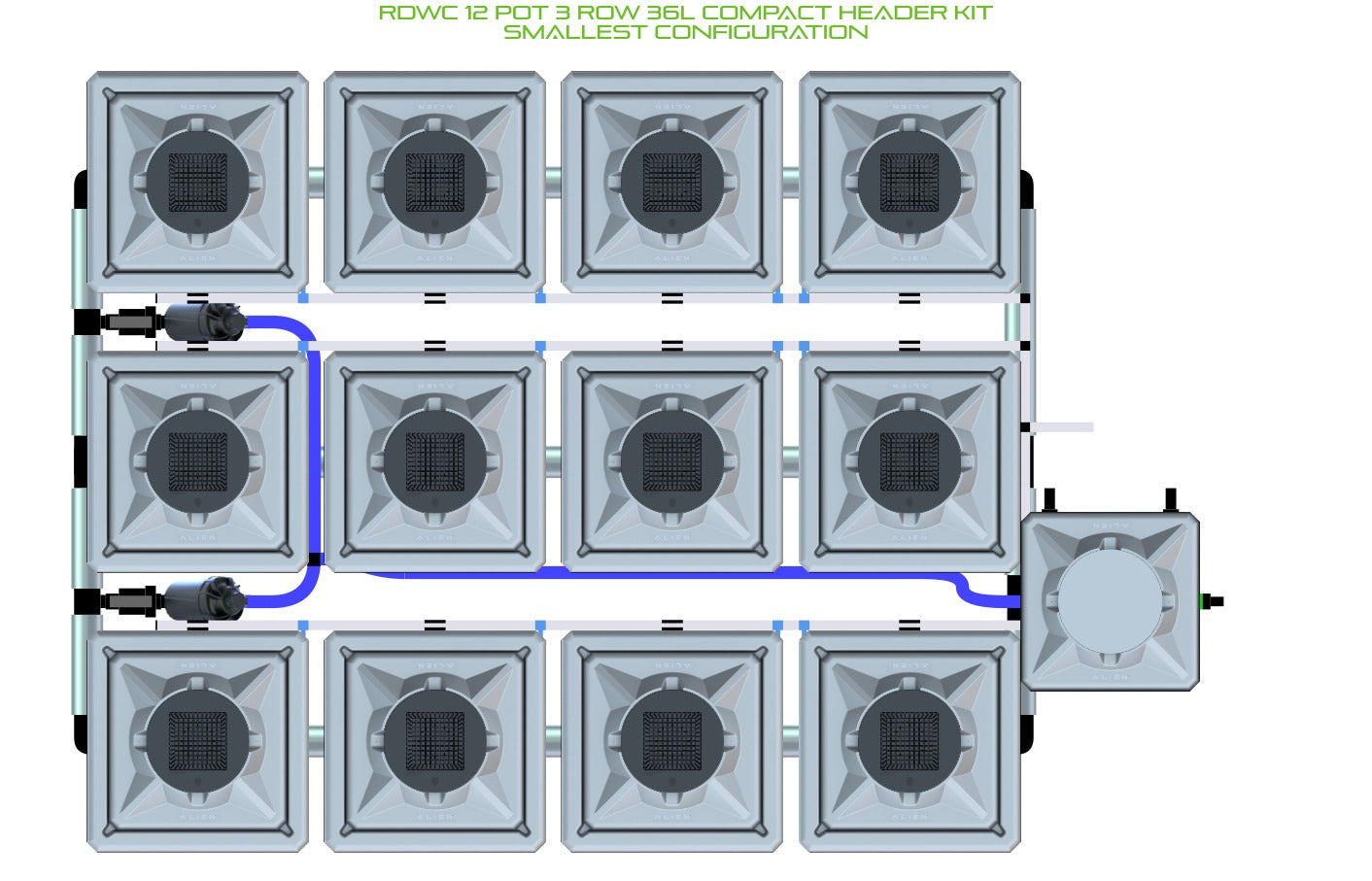 ALIEN Hydroponics RDWC 12 Pot 3 Row 36L Compact Header Kit product image 3