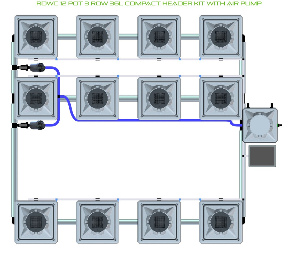 ALIEN Hydroponics RDWC 12 Pot 3 Row 36L Compact Header Kit with Air Pump product image 1