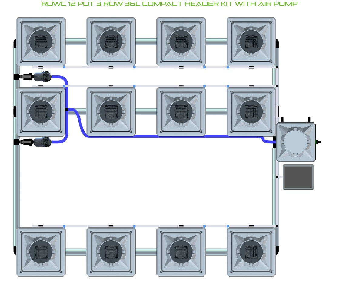 ALIEN Hydroponics RDWC 12 Pot 3 Row 36L Compact Header Kit with Air Pump product image 1