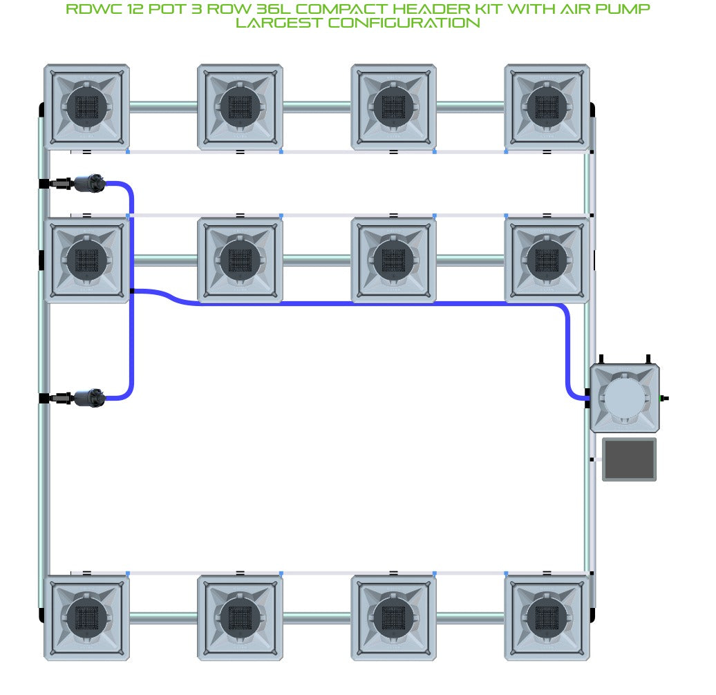 ALIEN Hydroponics RDWC 12 Pot 3 Row 36L Compact Header Kit with Air Pump product image 4
