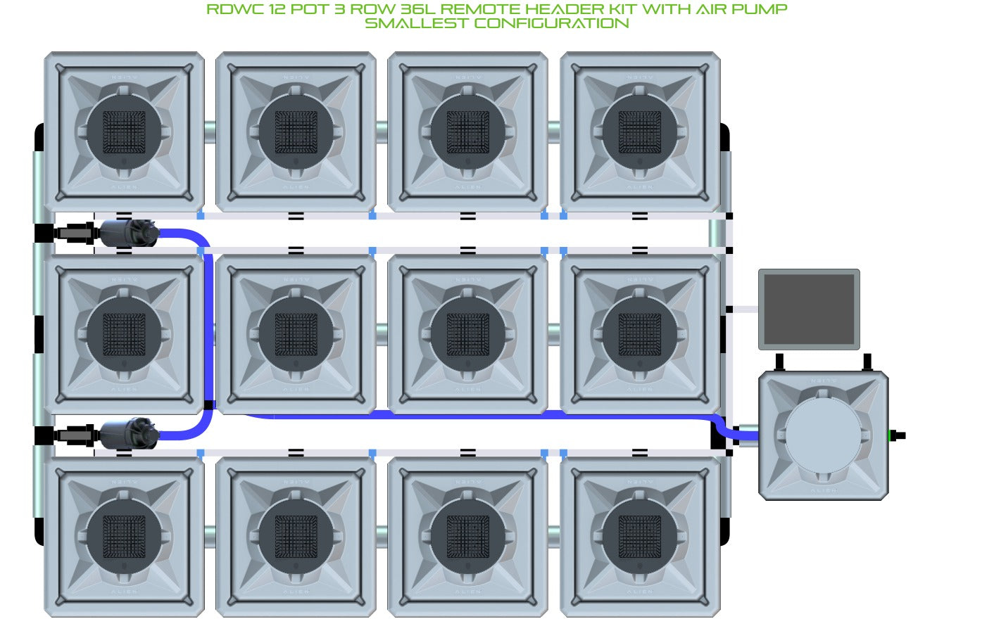 ALIEN Hydroponics RDWC 12 Pot 3 Row 36L Remote Header Kit with Air Pump product image 3