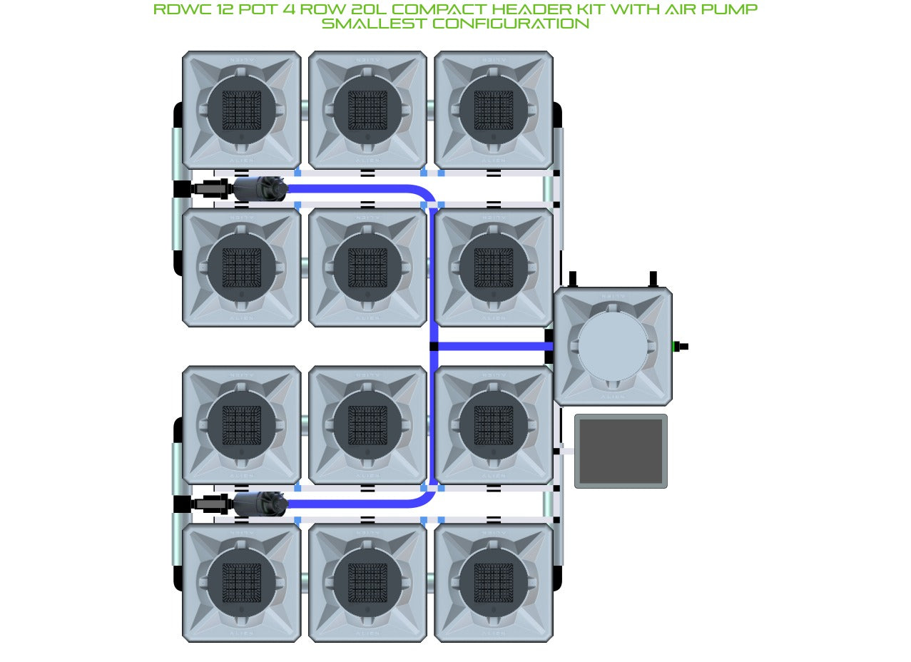 ALIEN Hydroponics RDWC 12 Pot 4 Row 20L Compact Header Kit with Air Pump product image 3