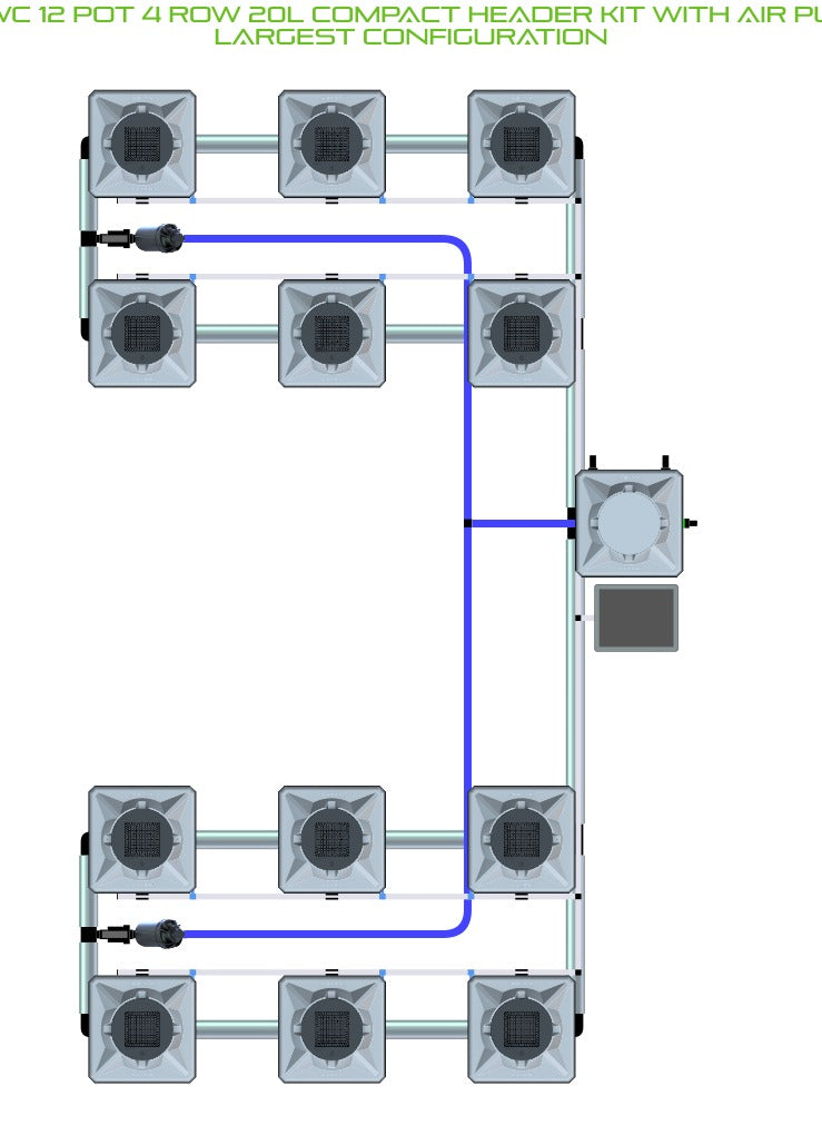 ALIEN Hydroponics RDWC 12 Pot 4 Row 20L Compact Header Kit with Air Pump product image 4