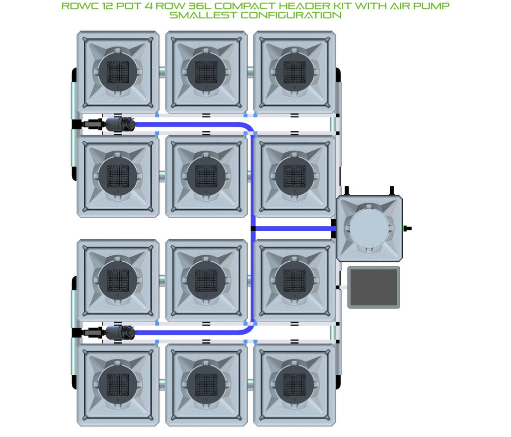 ALIEN Hydroponics RDWC 12 Pot 4 Row 36L Compact Header Kit with Air Pump product image 3