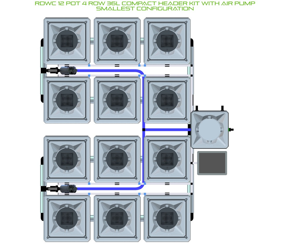ALIEN Hydroponics RDWC 12 Pot 4 Row 36L Compact Header Kit with Air Pump product image 3