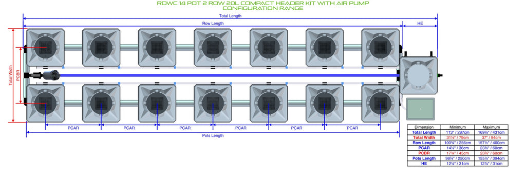 ALIEN Hydroponics RDWC 14 Pot 2 Row 20L Compact Header Kit with Air Pump product image 1