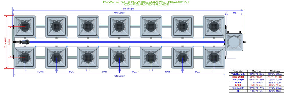 ALIEN Hydroponics RDWC 14 Pot 2 Row 36L Compact Header Kit product image 1
