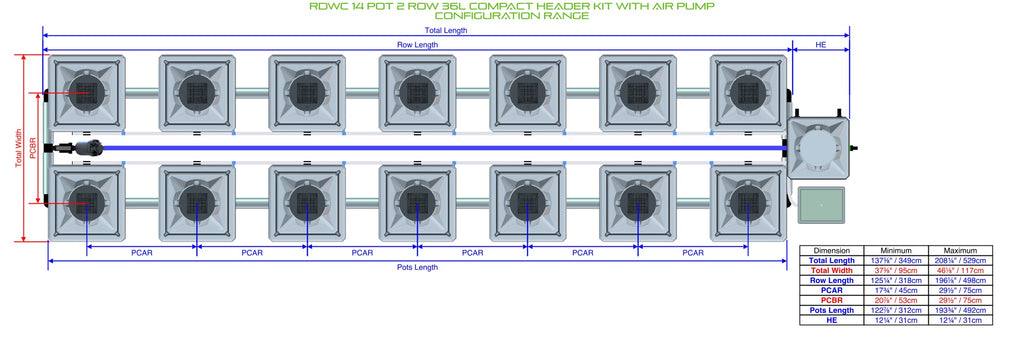 ALIEN Hydroponics RDWC 14 Pot 2 Row 36L Compact Header Kit with Air Pump product image 1