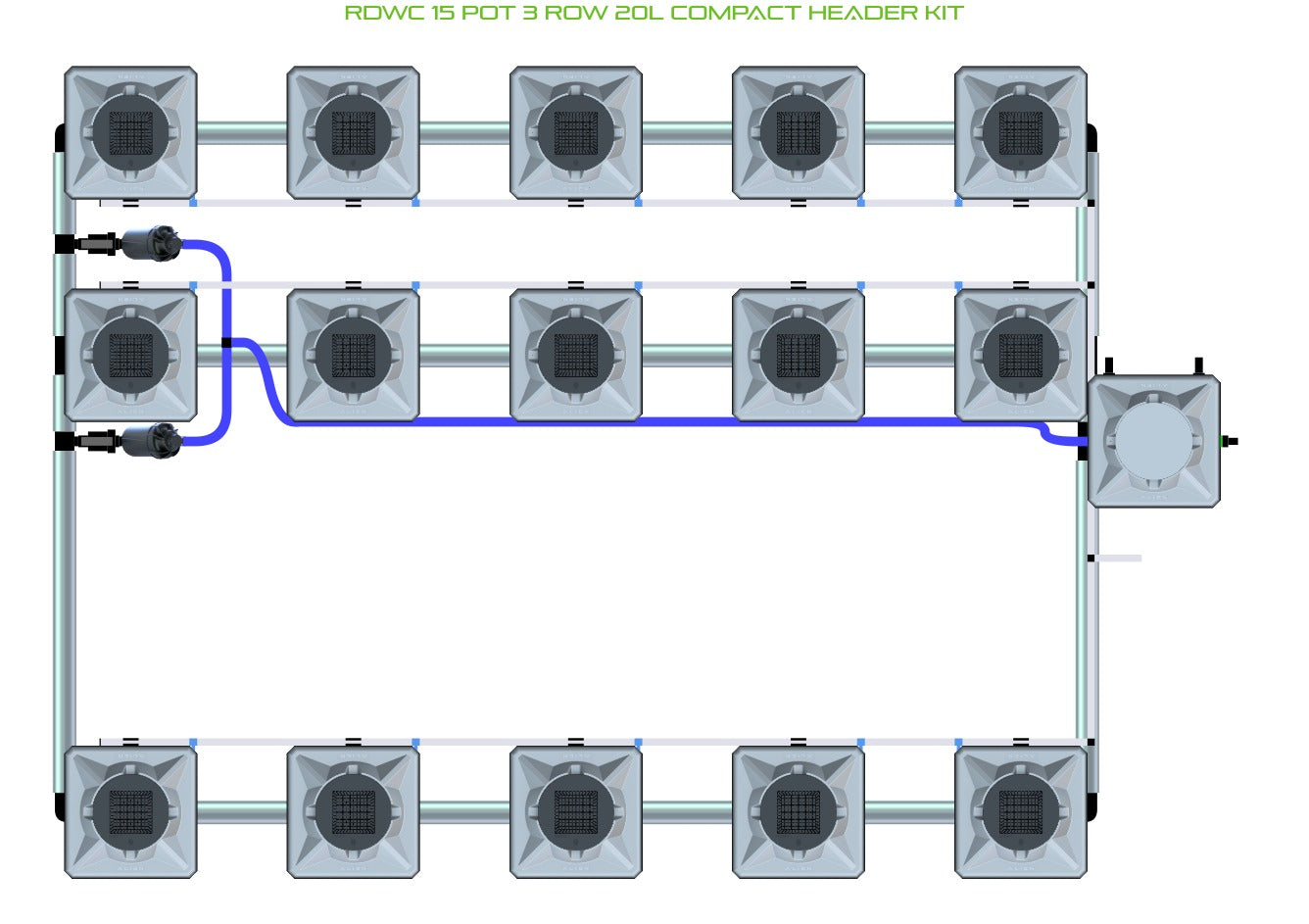 ALIEN Hydroponics RDWC 15 Pot 3 Row 20L Compact Header Kit product image 1
