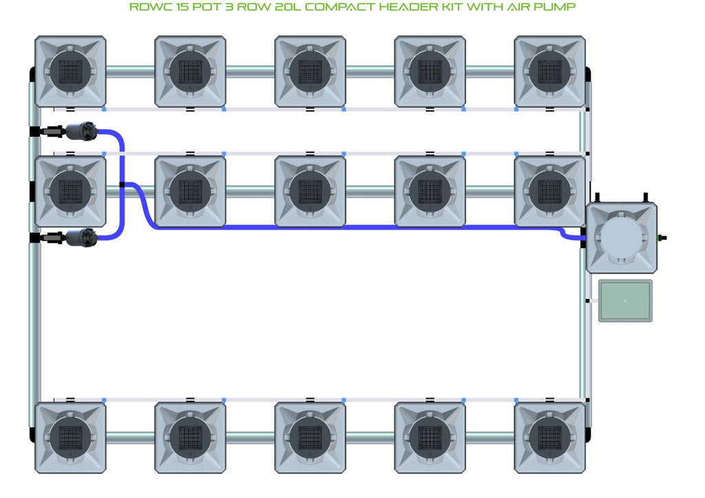 ALIEN Hydroponics RDWC 15 Pot 3 Row 20L Compact Header Kit with Air Pump product image 1