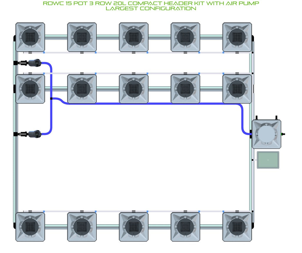 ALIEN Hydroponics RDWC 15 Pot 3 Row 20L Compact Header Kit with Air Pump product image 4
