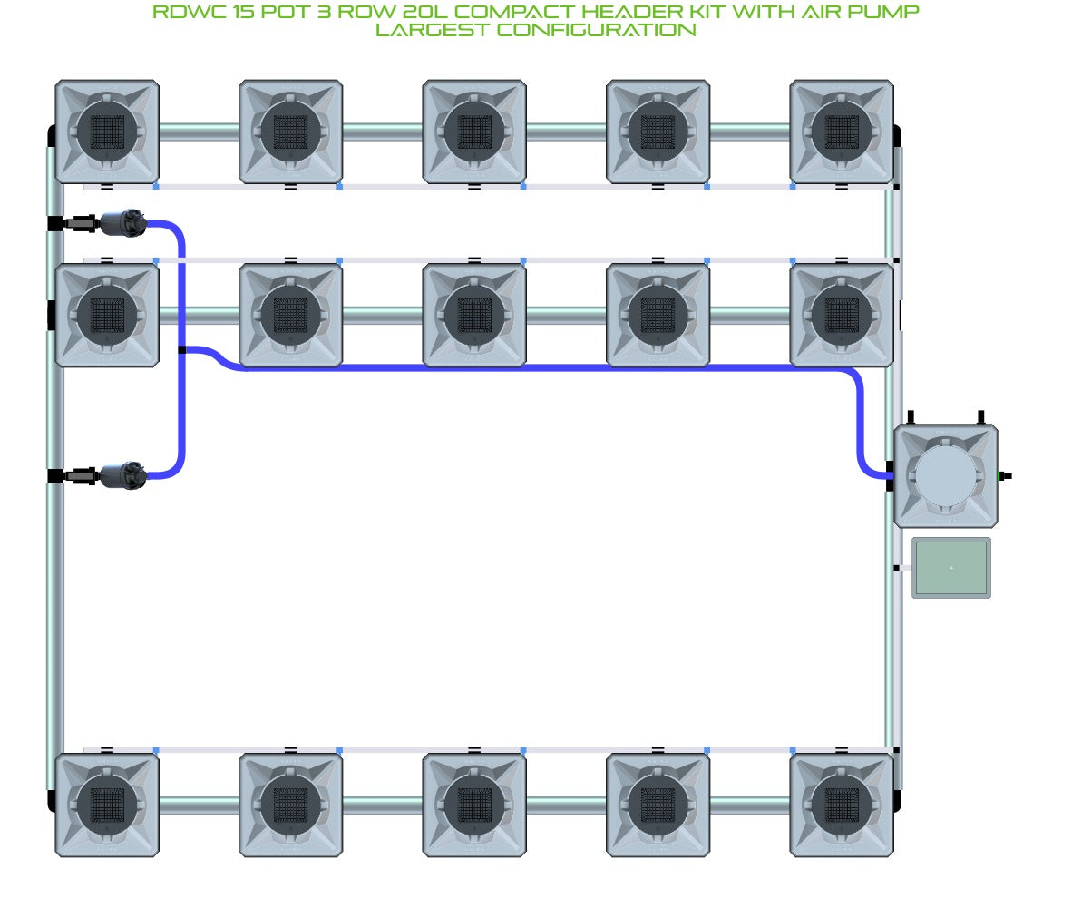 ALIEN Hydroponics RDWC 15 Pot 3 Row 20L Compact Header Kit with Air Pump product image 4