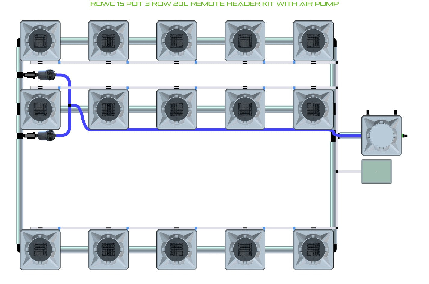 ALIEN Hydroponics RDWC 15 Pot 3 Row 20L Remote Header Kit with Air Pump product image 1