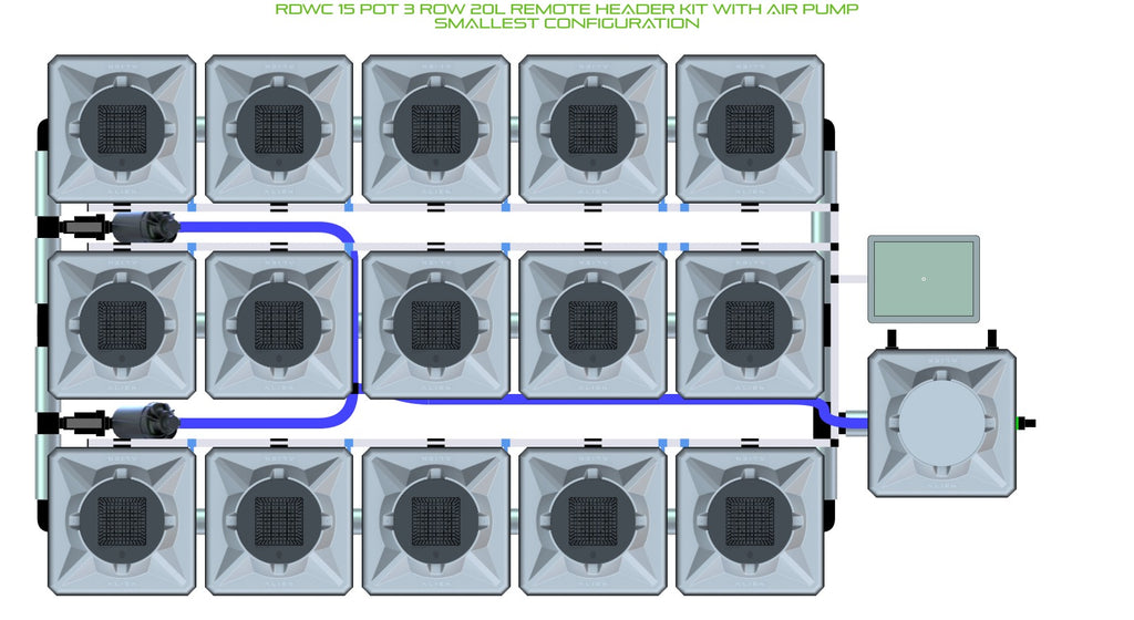 ALIEN Hydroponics RDWC 15 Pot 3 Row 20L Remote Header Kit with Air Pump product image 3