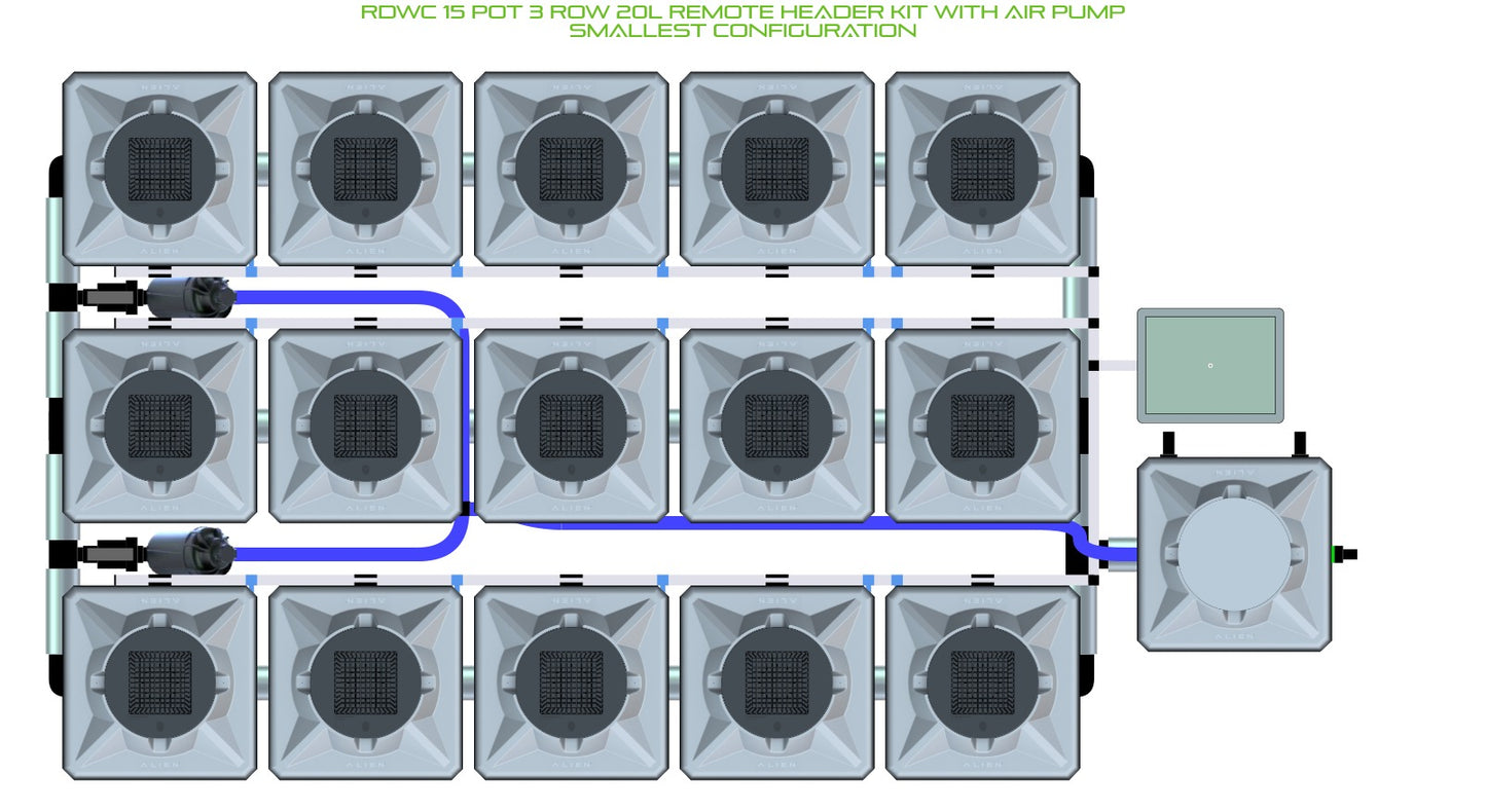 ALIEN Hydroponics RDWC 15 Pot 3 Row 20L Remote Header Kit with Air Pump product image 3