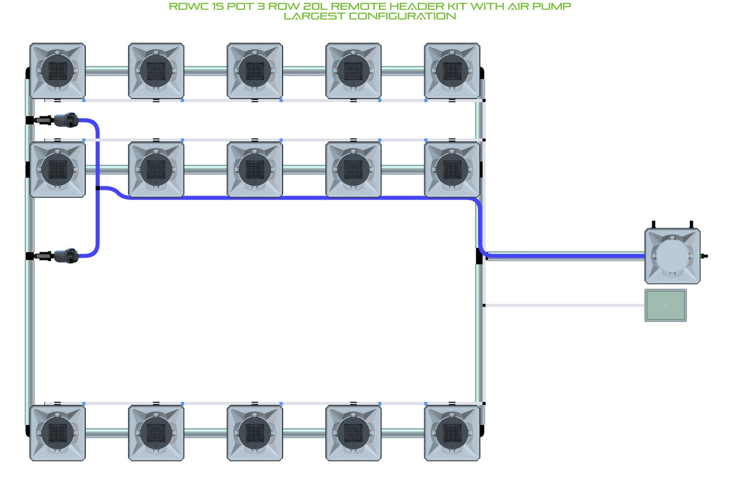 ALIEN Hydroponics RDWC 15 Pot 3 Row 20L Remote Header Kit with Air Pump product image 4