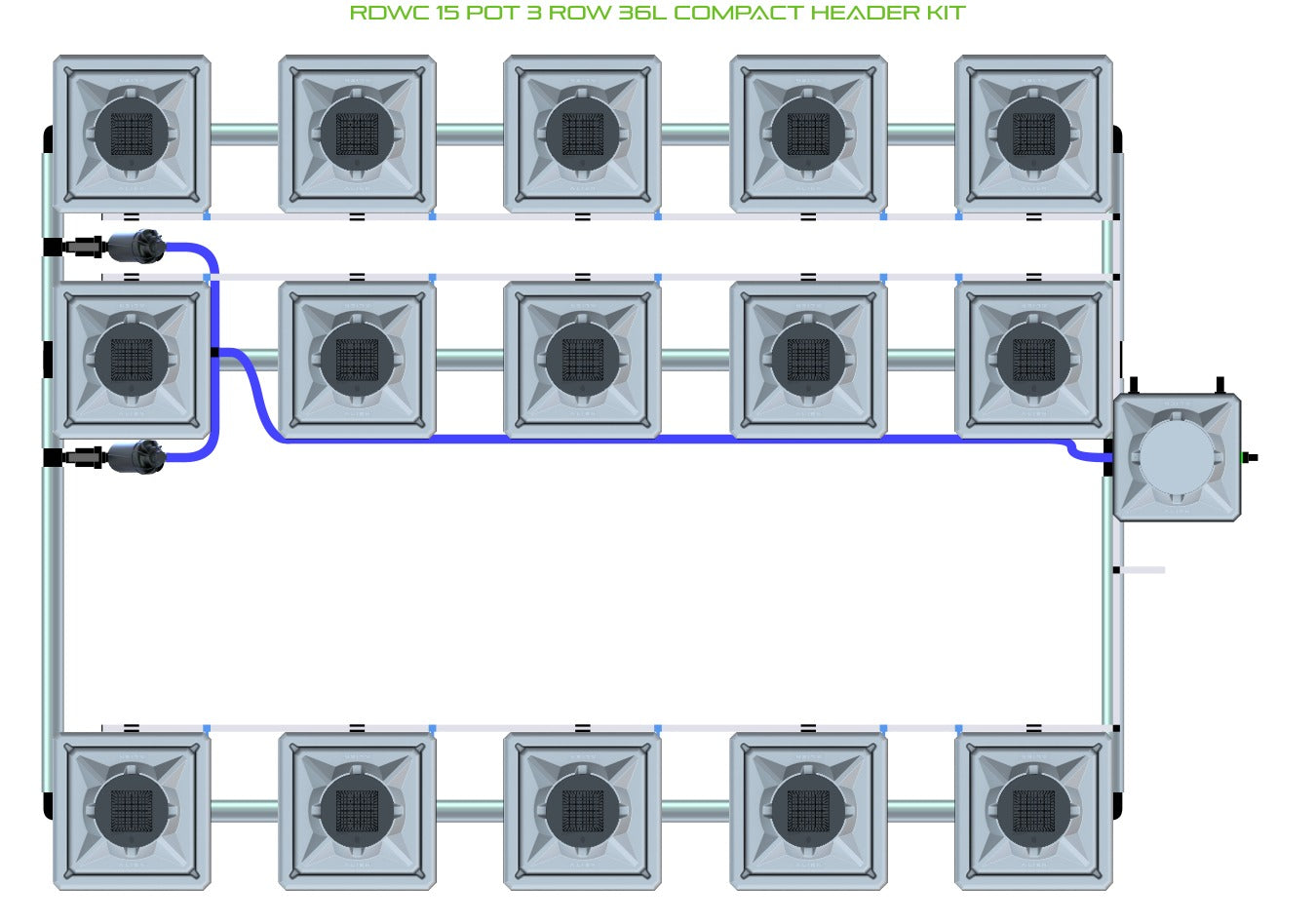 ALIEN Hydroponics RDWC 15 Pot 3 Row 36L Compact Header Kit product image 1