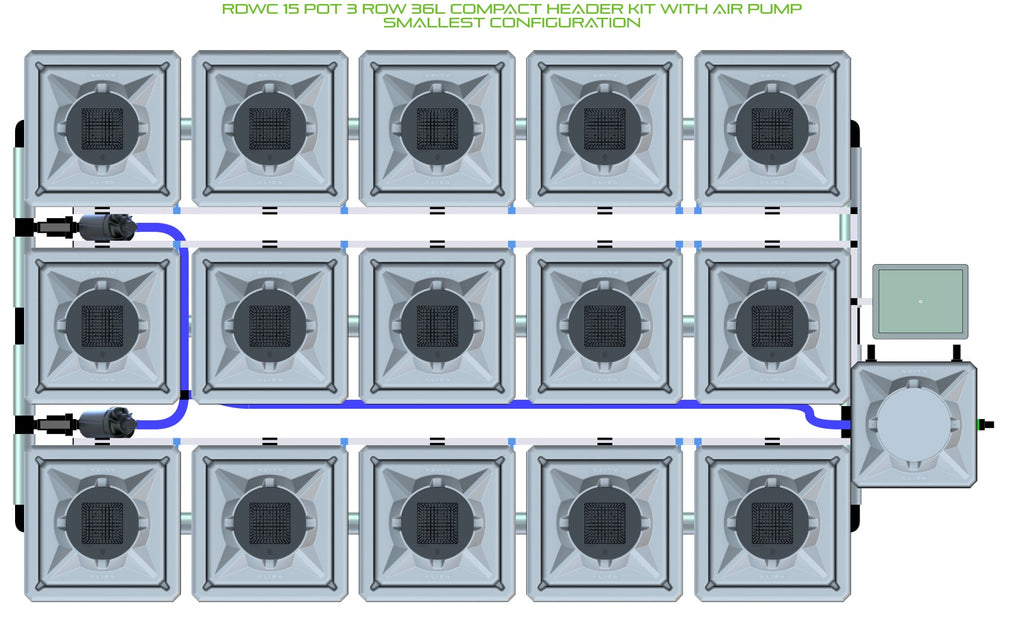 ALIEN Hydroponics RDWC 15 Pot 3 Row 36L Compact Header Kit with Air Pump product image 3