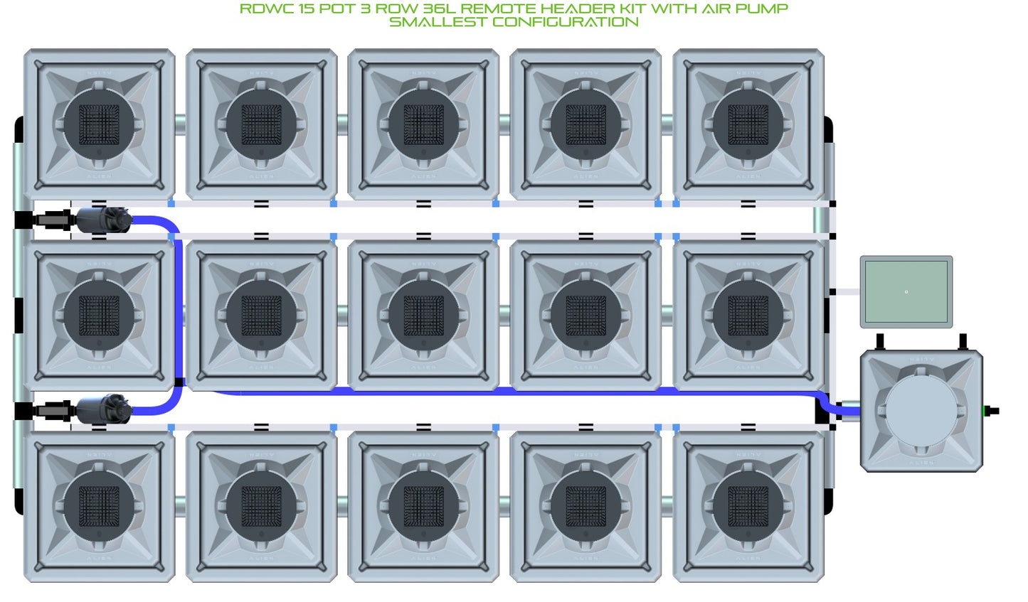 ALIEN Hydroponics RDWC 15 Pot 3 Row 36L Remote Header Kit with Air Pump product image 3