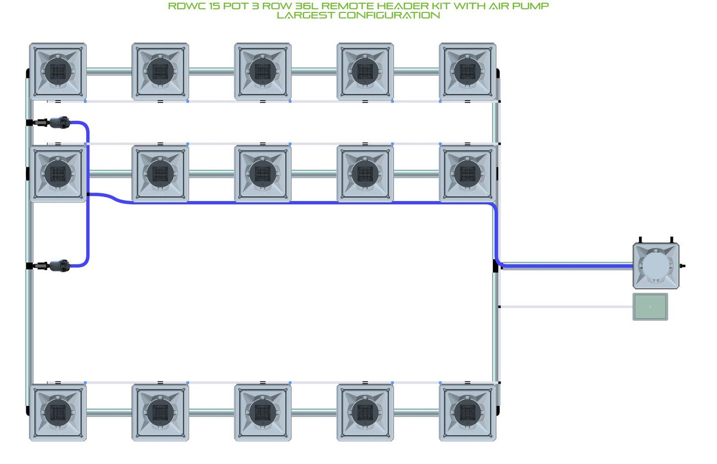 ALIEN Hydroponics RDWC 15 Pot 3 Row 36L Remote Header Kit with Air Pump product image 4
