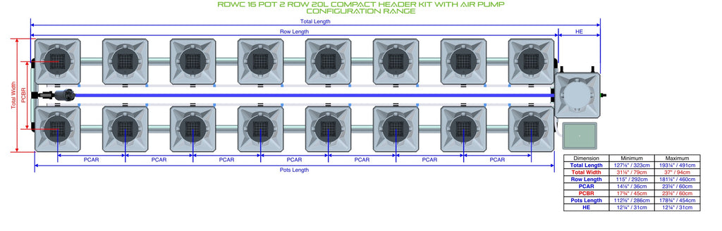ALIEN Hydroponics RDWC 16 Pot 2 Row 20L Compact Header Kit with Air Pump product image 1