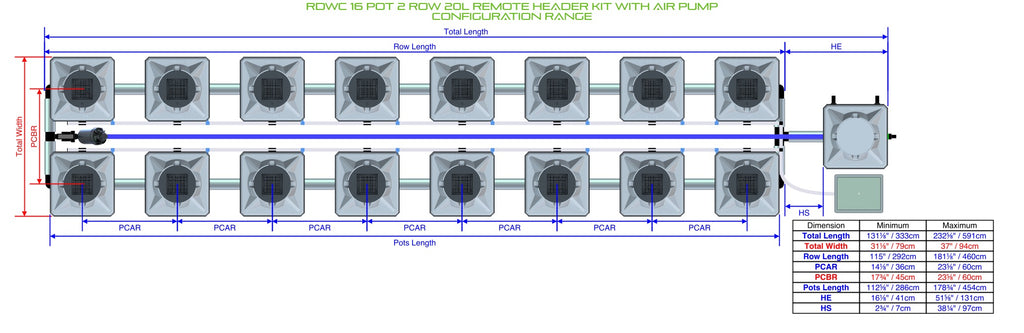ALIEN Hydroponics RDWC 16 Pot 2 Row 20L Remote Header Kit with Air Pump product image 1