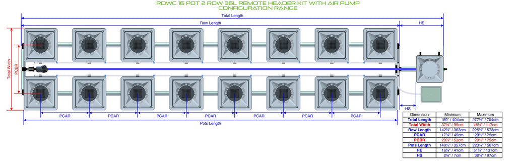 ALIEN Hydroponics RDWC 16 Pot 2 Row 36L Remote Header Kit with Air Pump product image 1
